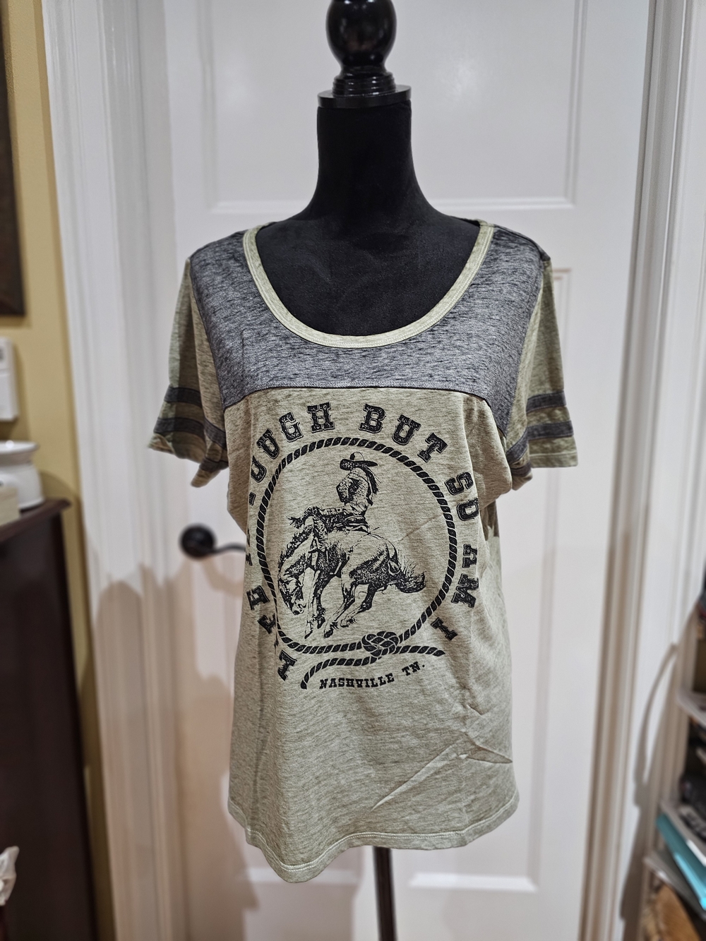 'Life Is Tough But So Am I' & Buvking Bronco Nashville Graphic Tee, NWT